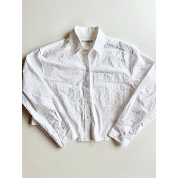 BANANA REPUBLIC White Cotton Poplin Cropped Button Down Skimmer Shirt, Size XS - Picture 5 of 14